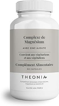 Complément alimentaire Complexe au Magnésium de Theonia à haute concentration 205 mg avec du zinc et de la vitamine D3 – Aide à la santé musculaire et osseuse - 60 gélules
