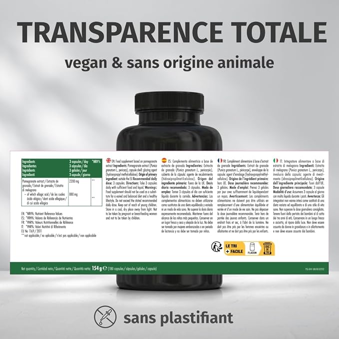 Extrait de Grenade - IMPORTANT: 50:1 extrait (=110.000mg) par dose journalière avec 40% d'acide ellagique - 100% Végétalien & Sans Additifs - Réserve pour 2 mois