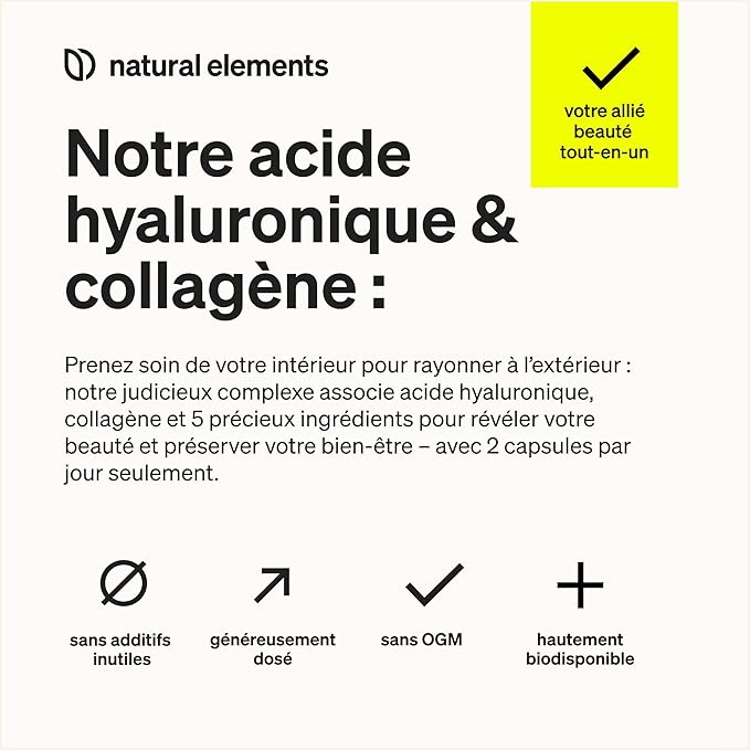 Collagene et Acide Hyaluronique – 180 gélules – Enrichi en Vitamine C, Biotine, Zinc & Sélénium – 1000mg de Collagène – Testé en Laboratoire, Hautement Dosé & Sans Additifs
