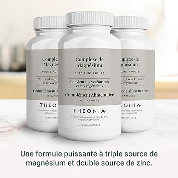 Complément alimentaire Complexe au Magnésium de Theonia à haute concentration 205 mg avec du zinc et de la vitamine D3 – Aide à la santé musculaire et osseuse - 60 gélules