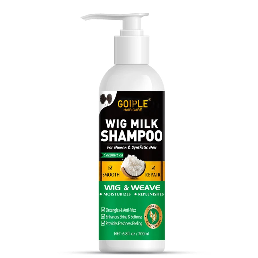 shampoing au lait Anti-frisottis, produit de soin capillaire adoucissant, perruque humaine et synthétique, nettoyage en profondeur, brillant hydratant, shampoing 2 en 1