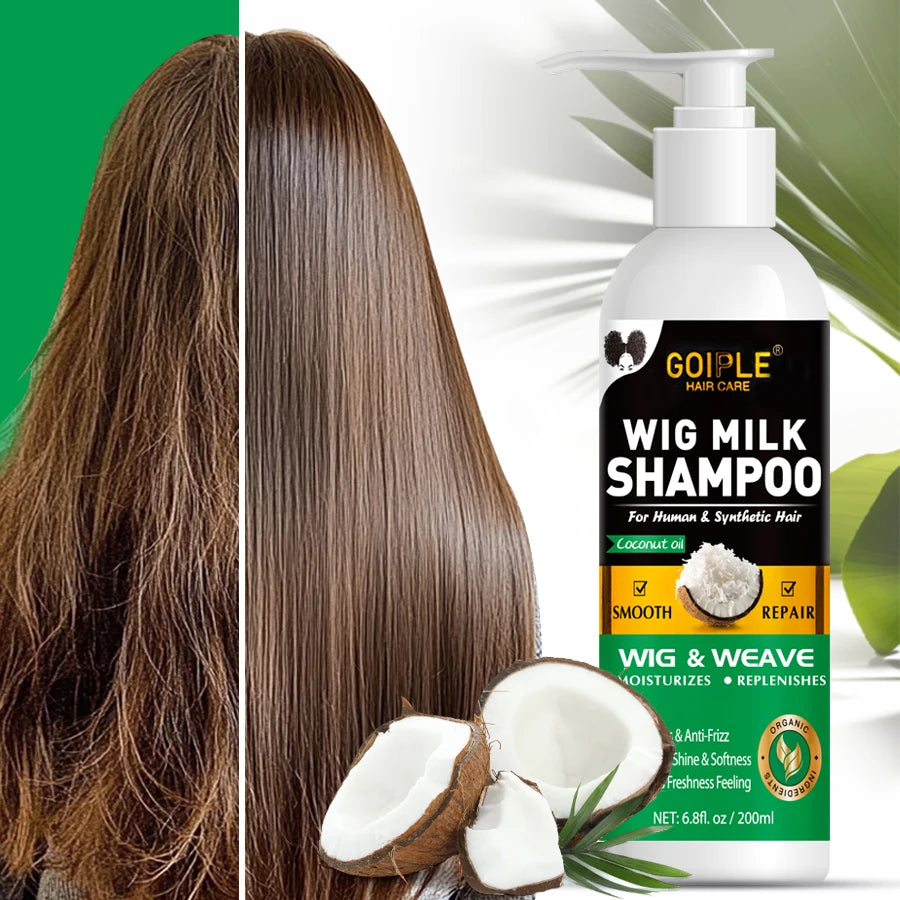 shampoing au lait Anti-frisottis, produit de soin capillaire adoucissant, perruque humaine et synthétique, nettoyage en profondeur, brillant hydratant, shampoing 2 en 1