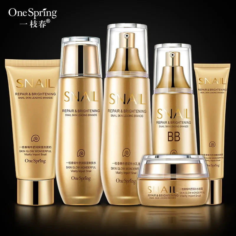 Ensemble de soins pour la peau du visage à l'escargot doré, crème blanchissante hydratante, toner, gratitude, crème pour les yeux, nettoyant, BB crème, kit de beauté coréenne, 6 pièces