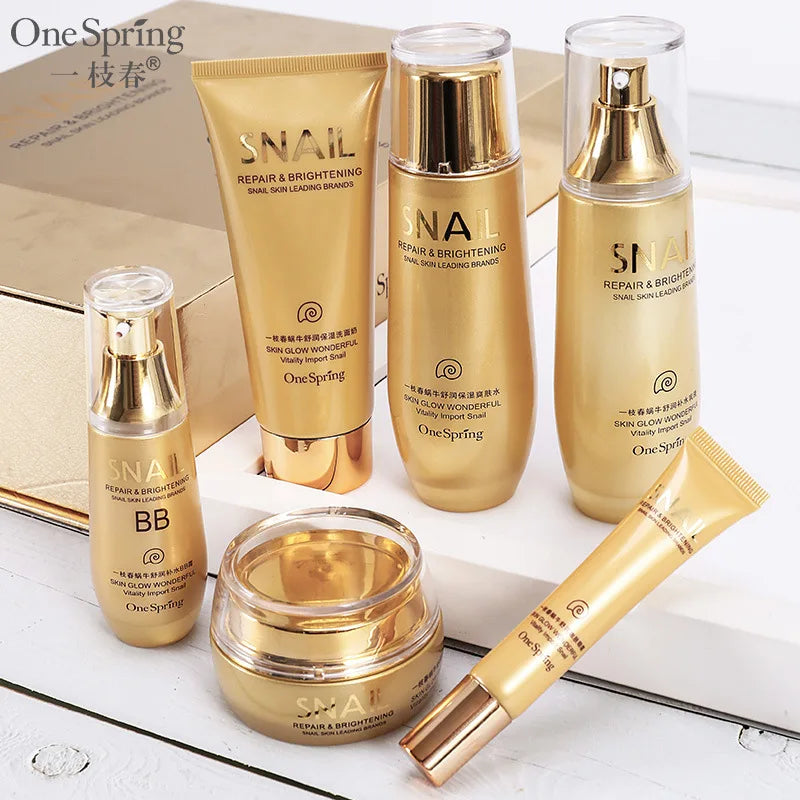 Ensemble de soins pour la peau du visage à l'escargot doré, crème blanchissante hydratante, toner, gratitude, crème pour les yeux, nettoyant, BB crème, kit de beauté coréenne, 6 pièces
