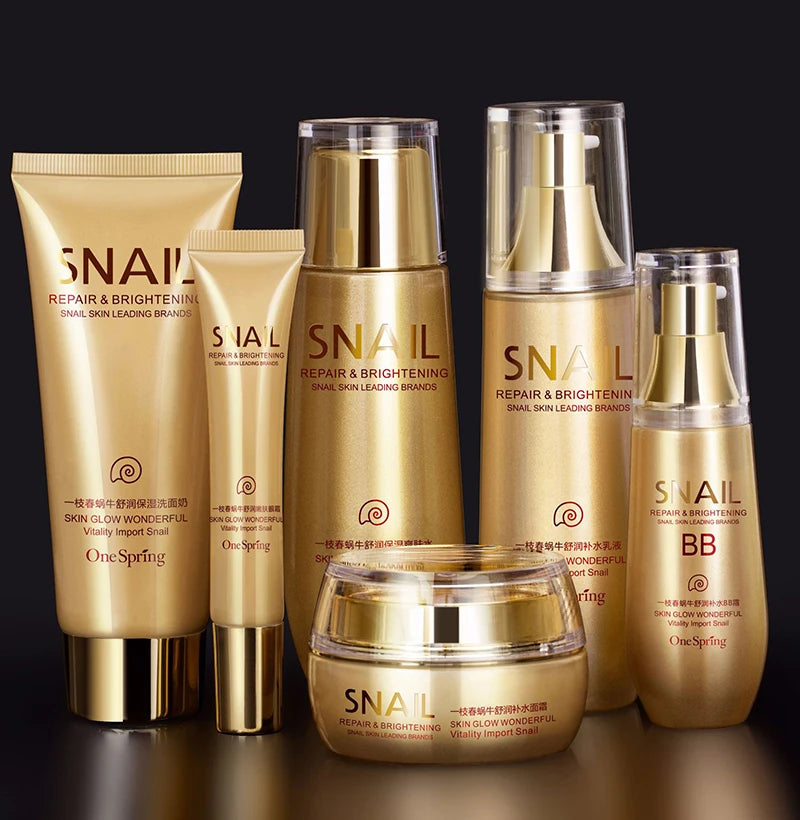 Ensemble de soins pour la peau du visage à l'escargot doré, crème blanchissante hydratante, toner, gratitude, crème pour les yeux, nettoyant, BB crème, kit de beauté coréenne, 6 pièces