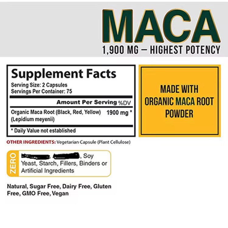 Capsules de racine de Maca 20000 mg Noir Rouge Jaune Couleur Commentaire Vital Utiliser des capsules de racine de Maca Adultes noirs similaires