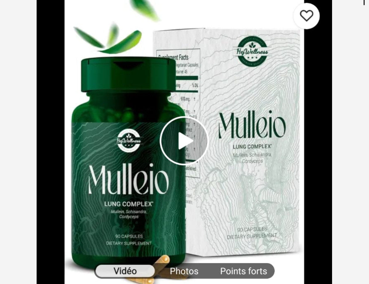 Capsules MULLEIO pour la santé pulmonaire, complément à base de plantes pour le nettoyage des poumons, l'amélioration de la fonction pulmonaire et le soutien respiratoire – Molène, Cordyceps,