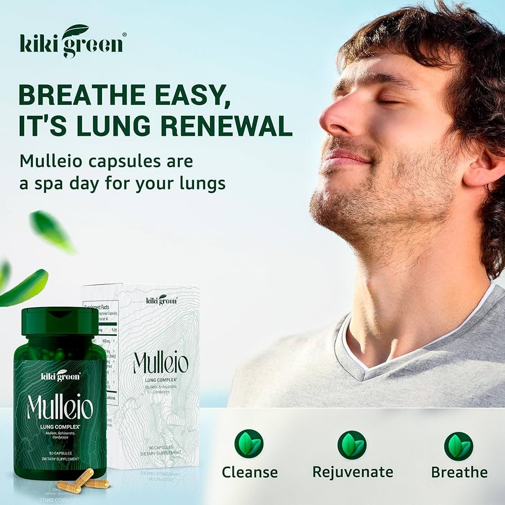 Capsules MULLEIO pour la santé pulmonaire, complément à base de plantes pour le nettoyage des poumons, l'amélioration de la fonction pulmonaire et le soutien respiratoire – Molène, Cordyceps,