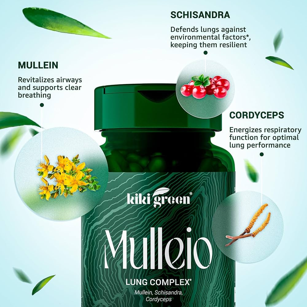 Capsules MULLEIO pour la santé pulmonaire, complément à base de plantes pour le nettoyage des poumons, l'amélioration de la fonction pulmonaire et le soutien respiratoire – Molène, Cordyceps,