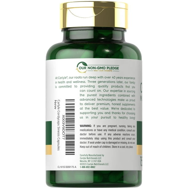 Capsules de champignon Cordyceps Carlyle 1000 mg | 150 capsules | Extrait de champignon souche CS-4 | Sans OGM ni gluten