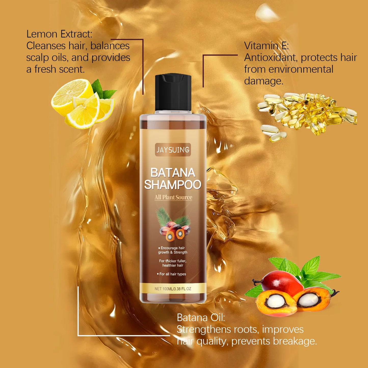 Shampoing pour cheveux Batana, nettoyage du cuir chevelu, réparation des extrémités fendues, contrôle de l'huile, nourrissant, hydratant, rafraîchissant, lisse, renforcement des cheveux
