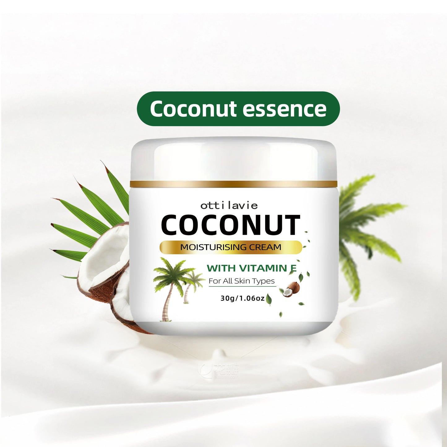 Crème hydratante de noix de coco 24 heures à la vitamine E + collagène | Hypoallergénique et tous types de peau | Extrait de noix de coco nourrissant
