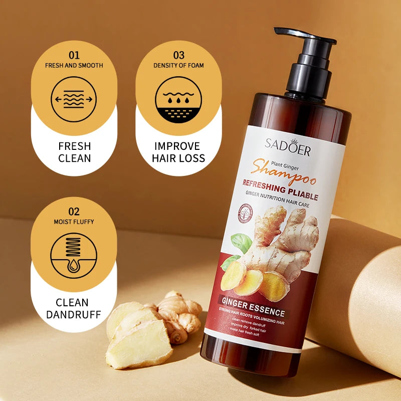 SADOER shampooing au gingembre pour cheveux gras du cuir chevelu rafraîchissant adoucissant nettoyant extrait de gingembre naturel shampooing volumateur de contrôle de l'huile