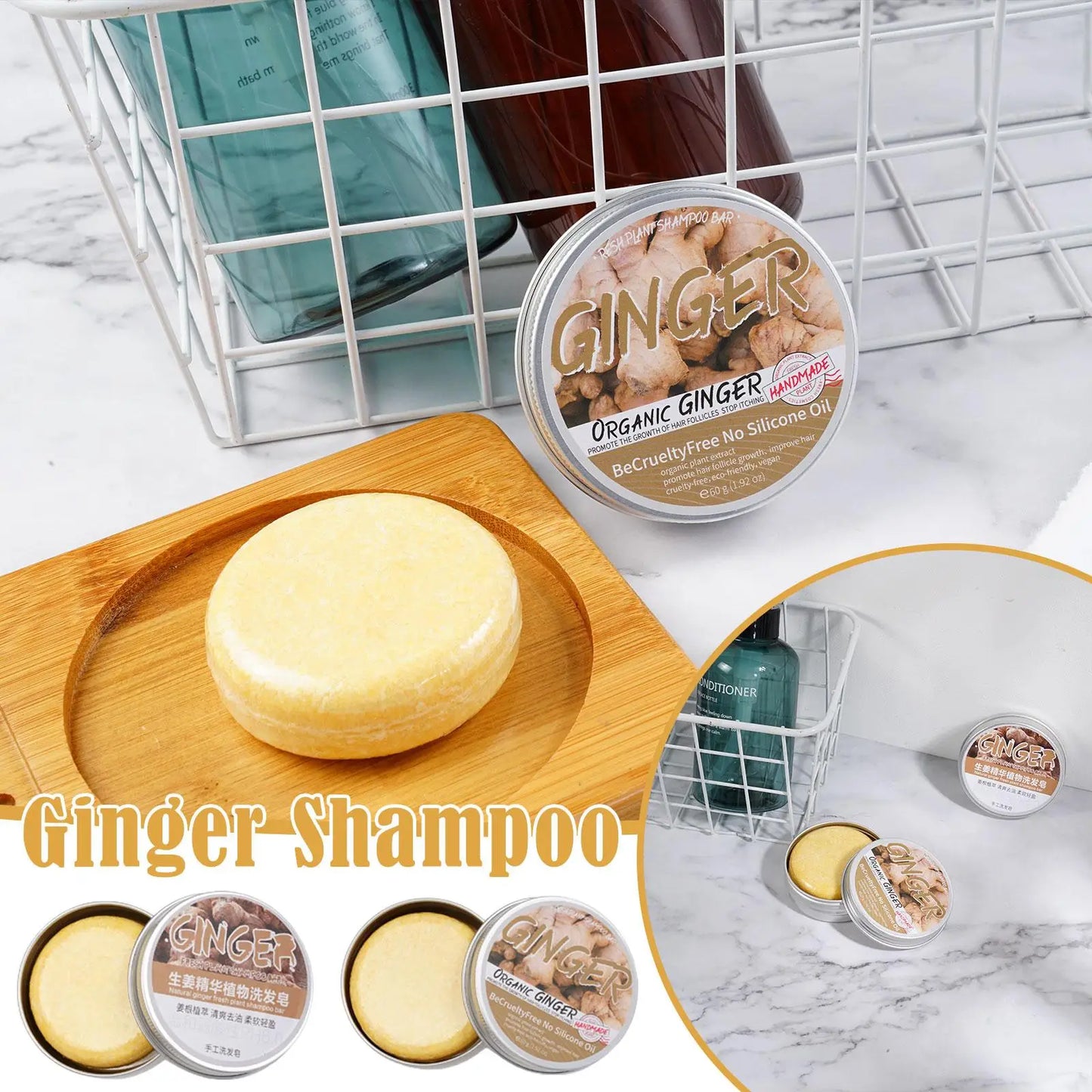 Shampoing de soin de la peau au gingembre, soin capillaire, huile essentielle nourrissante, savon Polygonum Multiflorum, shampoing au Ginseng