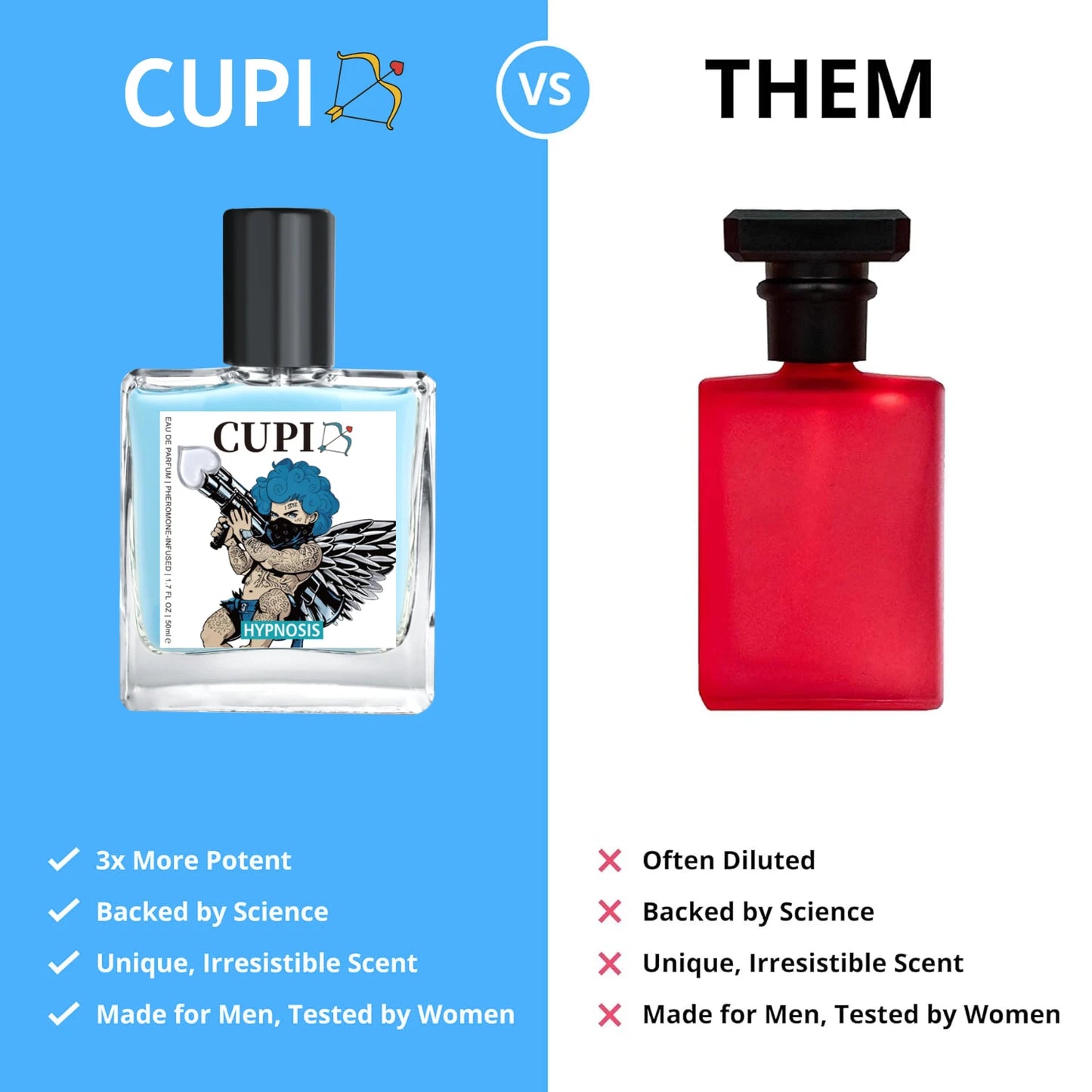 50ml Cupidon hypnose Parfum phéromone Cologne pour hommes longue durée Eau de Parfum haute qualité Hombre Parfum pour attirer les femmes