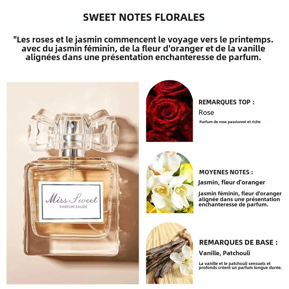 50ML 1.7FL.OZ Parfums longue durée pour femmes Notes florales romantiques Eau de Parfum pêche bergamote Rose Patchouli Parfum