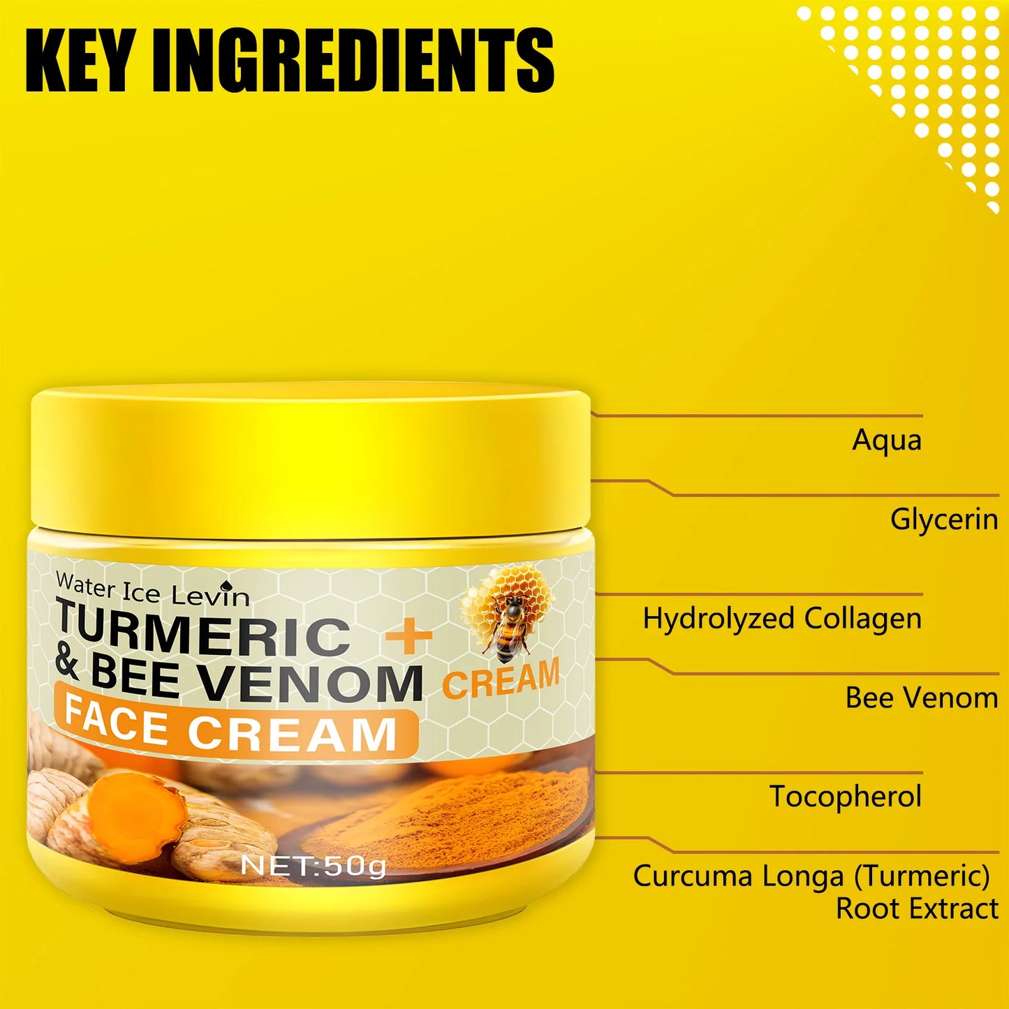 Crème hydratante pour le soin du visage au curcuma et à l'équation au venin, contient du collagène, nourrit en profondeur, convient aux peaux sèches, rugueuses et à l'équation