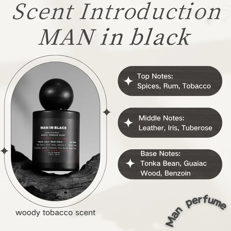 HOMME en noir parfum homme-Woody tabac parfum homme rhum tabac EDT parfum cuir longue durée parfum de soirée