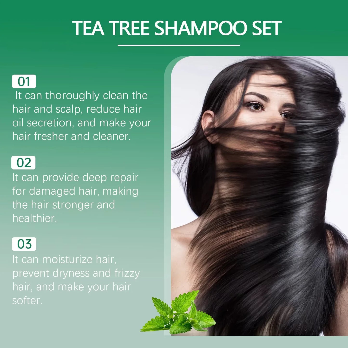 Ensemble de shampoing et après-shampooing, nettoyage en profondeur, hydratant, nourrissant, réparation, contrôle de l'huile sèche endommagée, soins capillaires pour arbre à thé