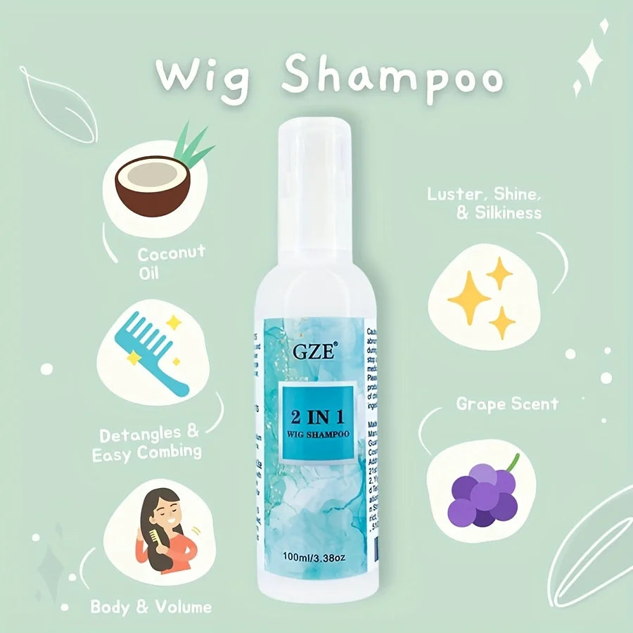 Shampoing pour perruque GZE 2 en 1 pour cheveux synthétiques, trempage et rinçage, nettoyage en profondeur, revitalise, hydrate