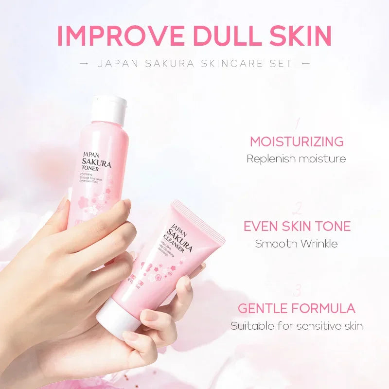 LAIKOU-Ensembles de soins de la peau Sakura, hydratant et réduisant les ridules, nettoyant les pores, produit coréen, ensemble de soins de la peau, 5 pièces