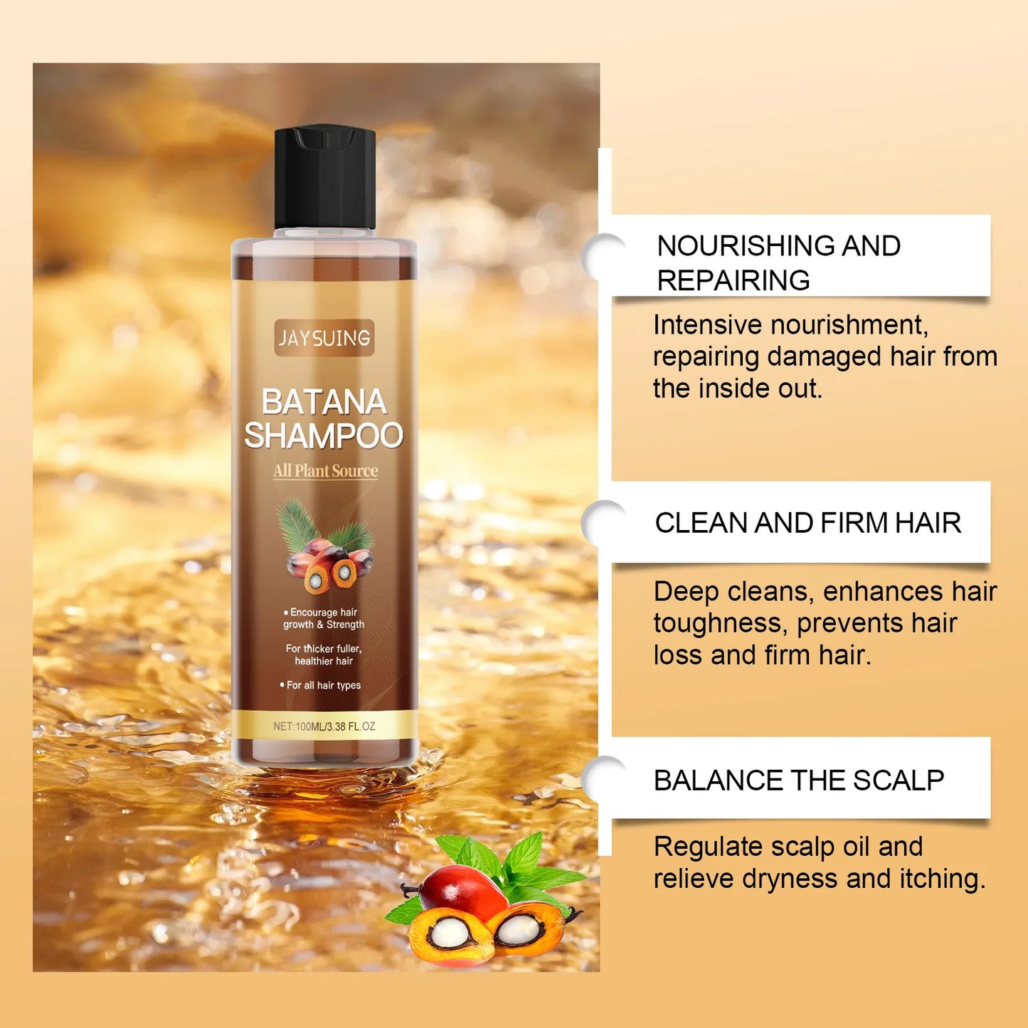 Shampoing pour cheveux Batana, nettoyage du cuir chevelu, réparation des extrémités fendues, contrôle de l'huile, nourrissant, hydratant, rafraîchissant, lisse, renforcement des cheveux