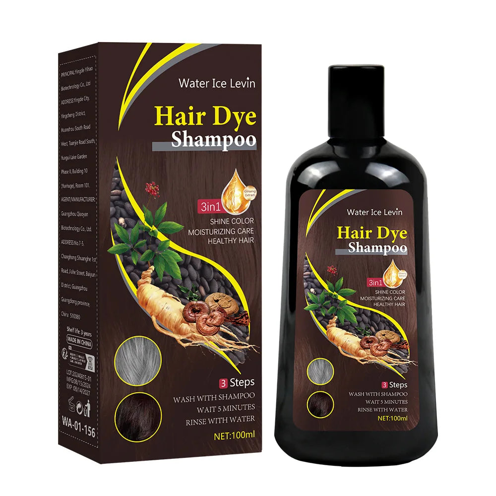 Nouveau shampooing de couleur de cheveux 3 en 1, fait instantané des cheveux de blanc au brun, manchon de protection de couleur de cheveux naturels pour femmes, 100ML