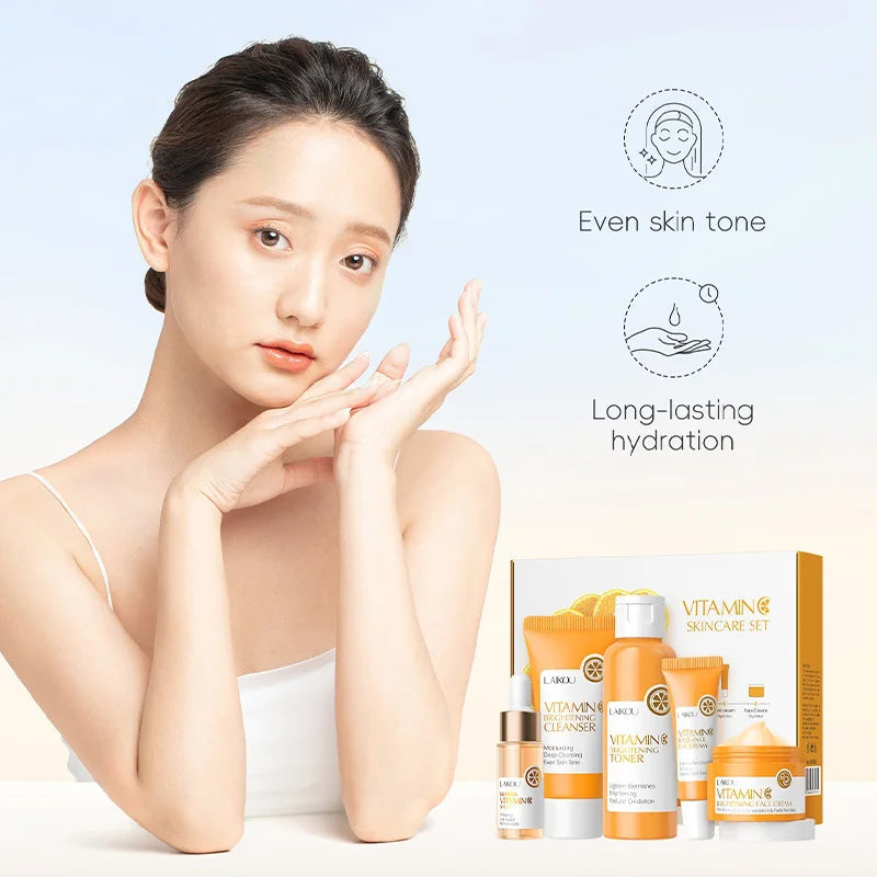 LAIKOU-Ensemble de produits de soins pour la peau, série vitamine C, crème pour les yeux et le visage, nettoyant, toner, essence, hydratant, 5 pièces