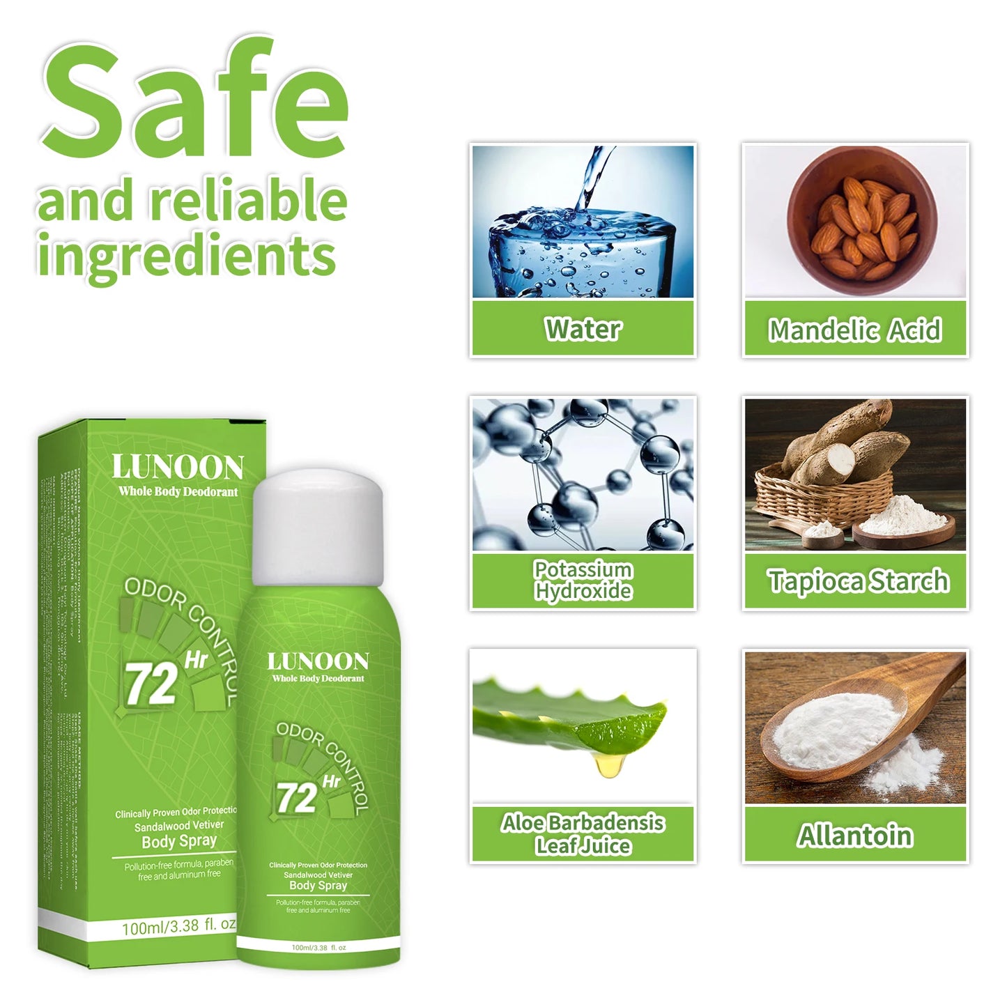 LUNOON-Spray dépistolet ant pour tout le corps, adapté aux ati elles, aux pieds et à toutes les zones du corps, 72 heures, 100ml