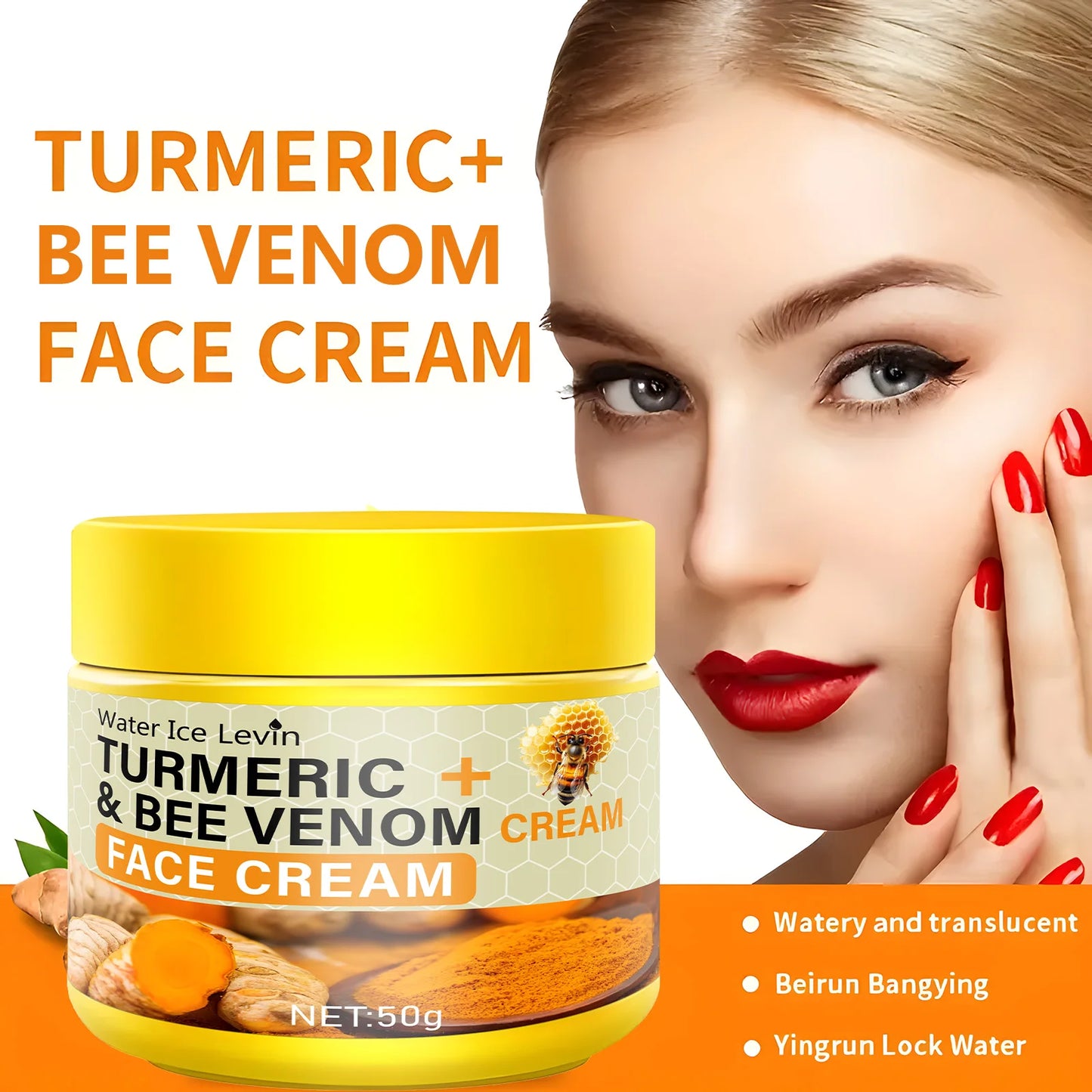 Crème hydratante pour le soin du visage au curcuma et à l'équation au venin, contient du collagène, nourrit en profondeur, convient aux peaux sèches, rugueuses et à l'équation