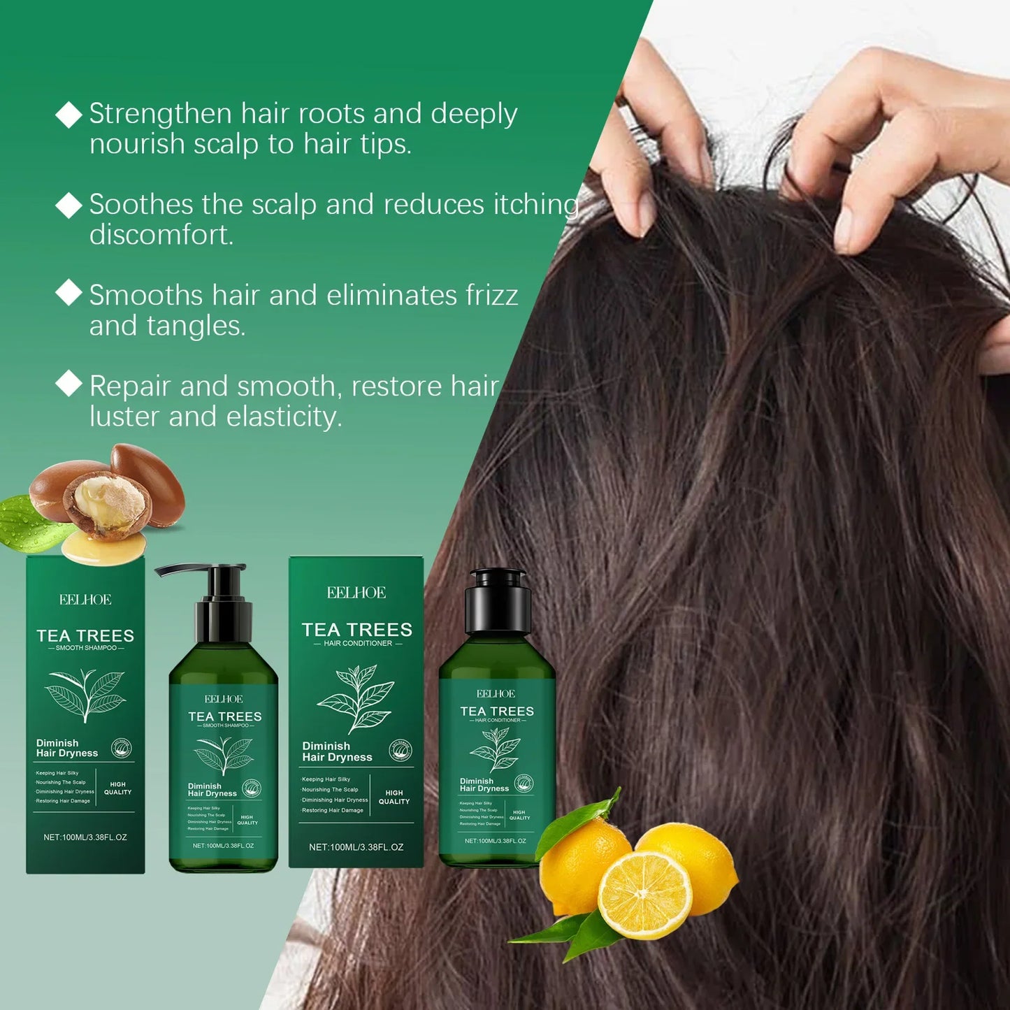 Ensemble de shampoing et après-shampooing, nettoyage en profondeur, hydratant, nourrissant, réparation, contrôle de l'huile sèche endommagée, soins capillaires pour arbre à thé
