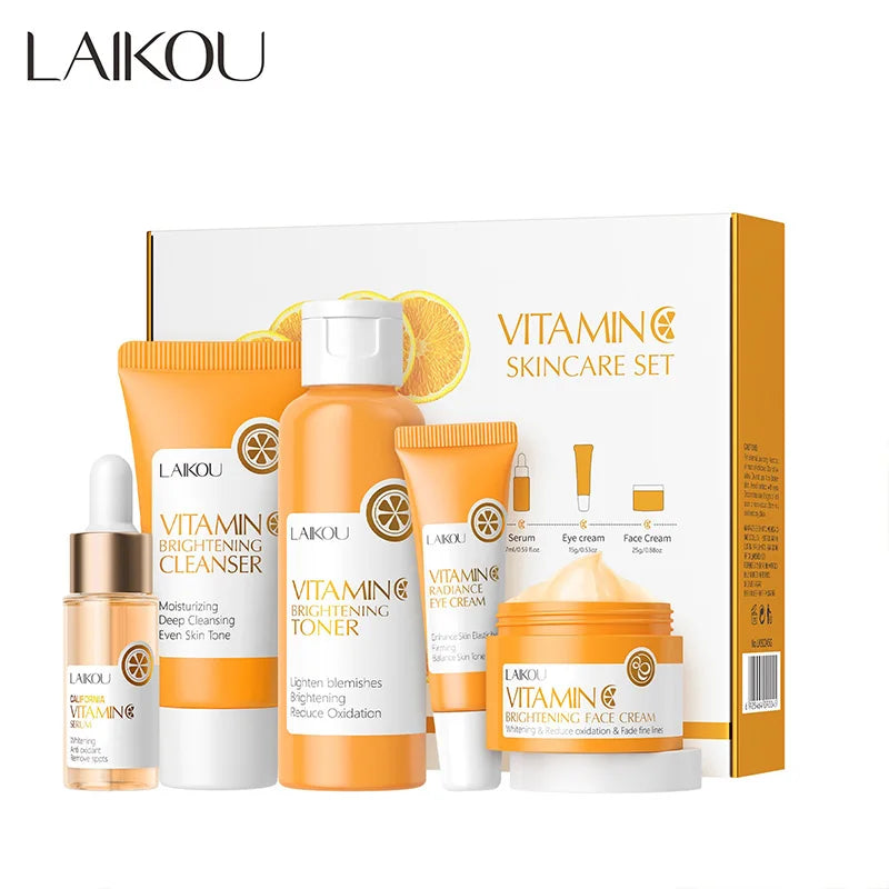 LAIKOU-Ensemble de produits de soins pour la peau, série vitamine C, crème pour les yeux et le visage, nettoyant, toner, essence, hydratant, 5 pièces