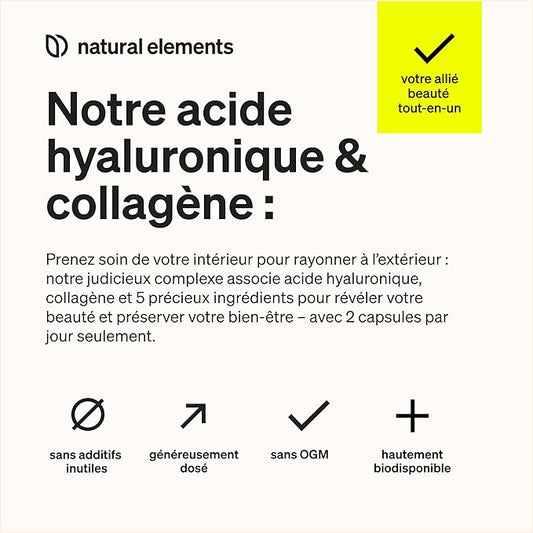 Collagene et Acide Hyaluronique – 180 gélules – Enrichi en Vitamine C, Biotine, Zinc & Sélénium – 1000mg de Collagène – Testé en Laboratoire, Hautement Dosé & Sans Additifs