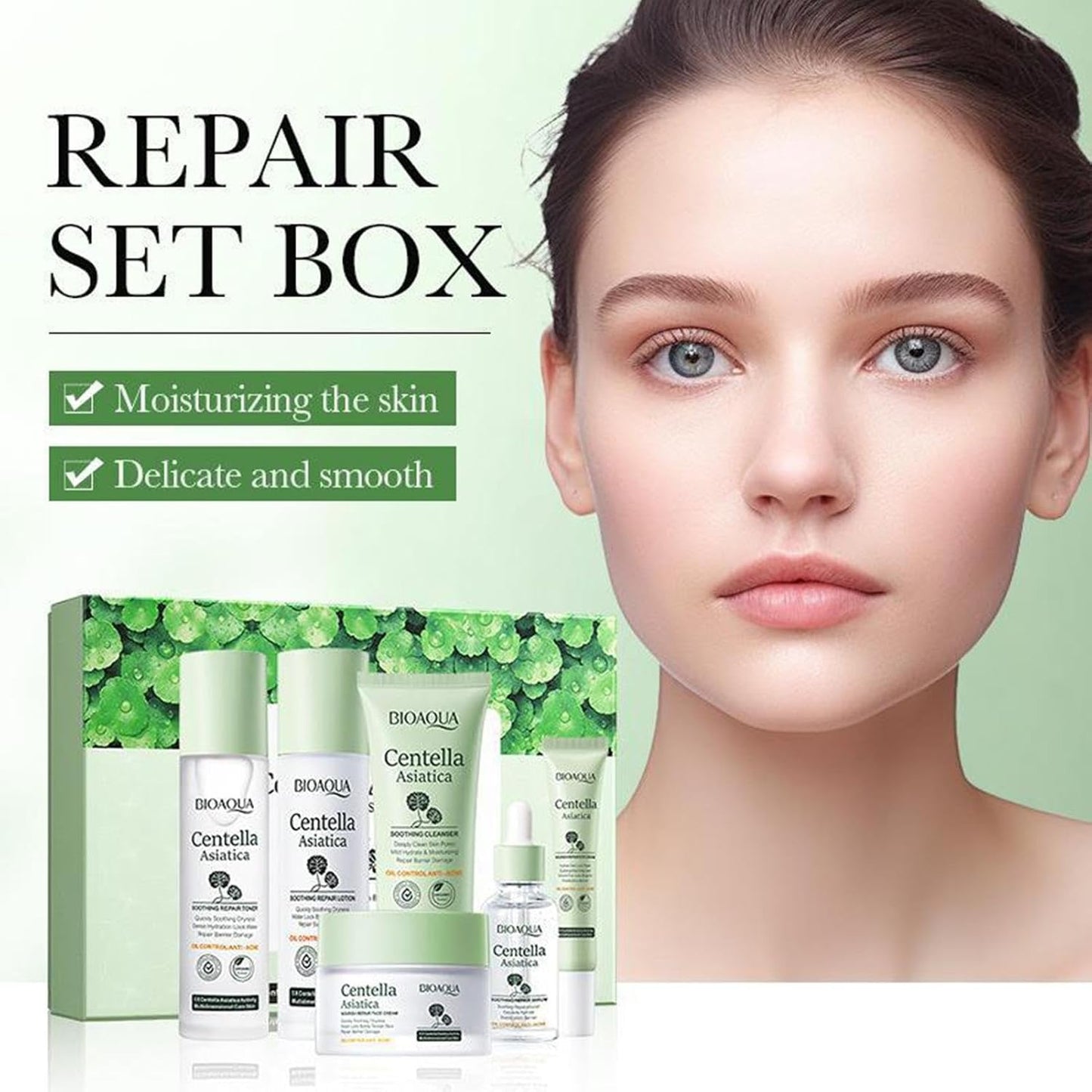 soins du visage | Soin visage hydratant nourrissant Centella Asiatica,Ensemble apaisant réparation la peau avec toner, essence, lotion, crème pour le visage,