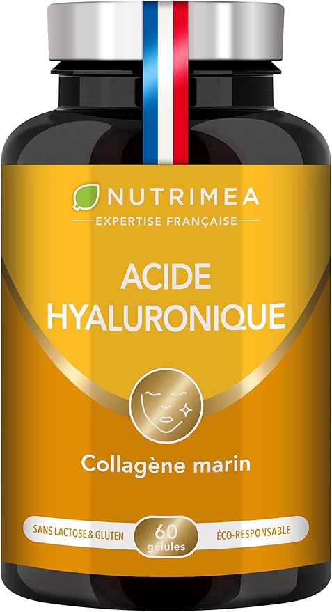 ACIDE HYALURONIQUE - Avec Collagène Marin - 100% Pur - Riche en Vitamines A & C - Anti Rides, Anti Age & Articulations - Agit en Profondeur - 60 Gélules Vegan - Nutrimea