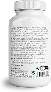 Complément alimentaire Complexe au Magnésium de Theonia à haute concentration 205 mg avec du zinc et de la vitamine D3 – Aide à la santé musculaire et osseuse - 60 gélules