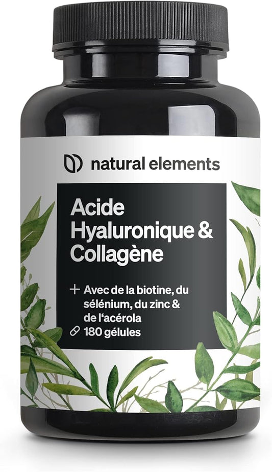Collagene et Acide Hyaluronique – 180 gélules – Enrichi en Vitamine C, Biotine, Zinc & Sélénium – 1000mg de Collagène – Testé en Laboratoire, Hautement Dosé & Sans Additifs