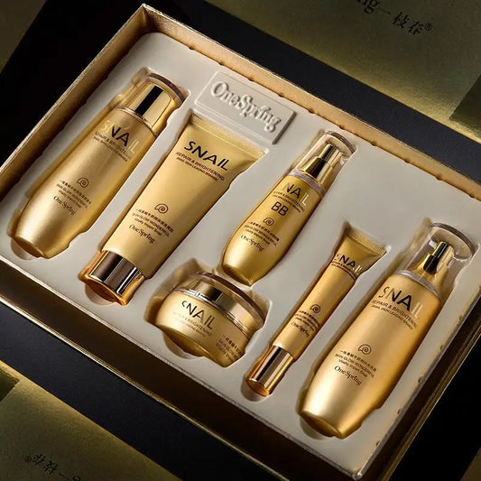 Ensemble de soins pour la peau du visage à l'escargot doré, crème blanchissante hydratante, toner, gratitude, crème pour les yeux, nettoyant, BB crème, kit de beauté coréenne, 6 pièces