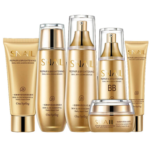 Ensemble de soins pour la peau du visage à l'escargot doré, crème blanchissante hydratante, toner, gratitude, crème pour les yeux, nettoyant, BB crème, kit de beauté coréenne, 6 pièces