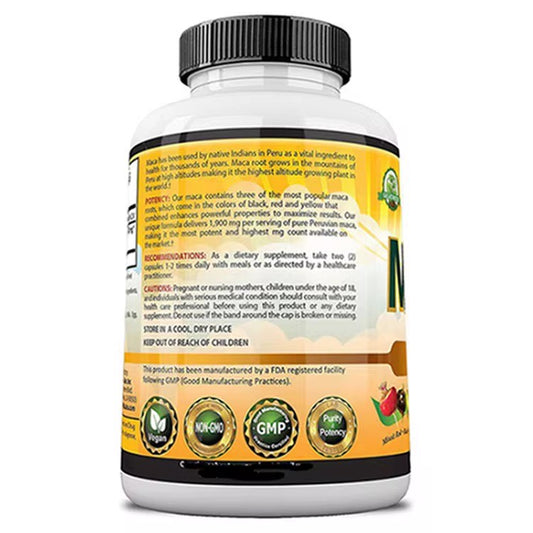 Capsules de racine de Maca 20000 mg Noir Rouge Jaune Couleur Commentaire Vital Utiliser des capsules de racine de Maca Adultes noirs similaires