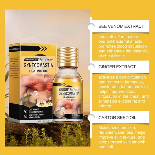 Huile Chauffante Pour Gynécomastie Au Venin D'abeille Mentherm, Huile Chauffante Anti-Cellulite, Huile De Massage Hydratante Raffermissante Et Modelante Pour La Poitrine Masculine