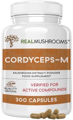 Capsules de Cordyceps Real Mushrooms - Supplément de performance à l'extrait de champignon Cordyceps pour l'énergie et le soutien immunitaire. Supplément végétalien, sans OGM, 120 capsules