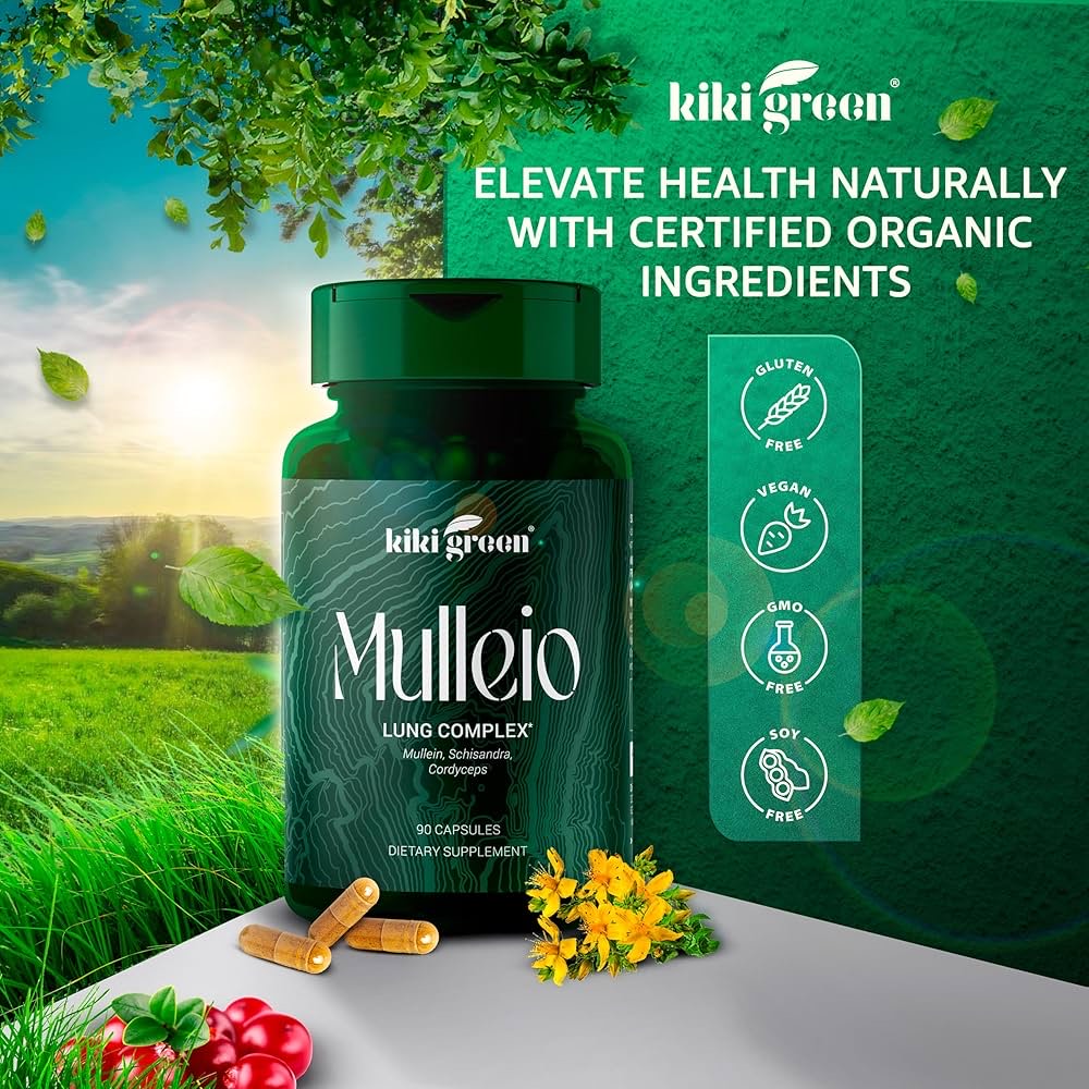 Capsules MULLEIO pour la santé pulmonaire, complément à base de plantes pour le nettoyage des poumons, l'amélioration de la fonction pulmonaire et le soutien respiratoire – Molène, Cordyceps,