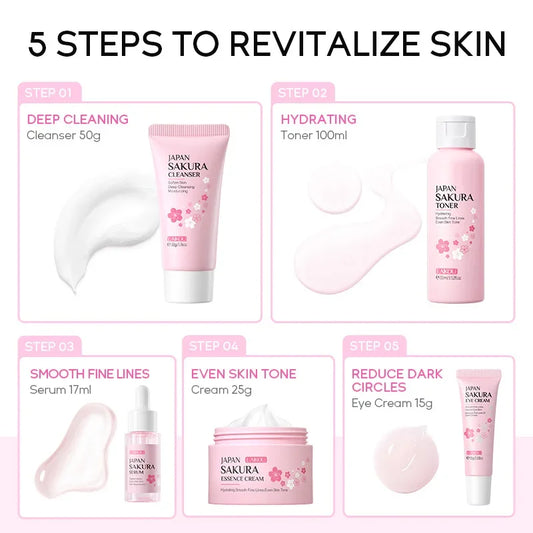 LAIKOU-Ensembles de soins de la peau Sakura, hydratant et réduisant les ridules, nettoyant les pores, produit coréen, ensemble de soins de la peau, 5 pièces