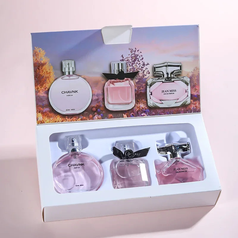 90ML (30ml x 3 pièces) Eau De Parfum boîte-cadeau Feminino Spray frais léger parfum Floral fruité Chypre Notes longue durée femmes ensemble De Parfums