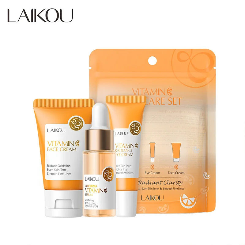 LAIKOU-Ensemble de produits de soins pour la peau, série vitamine C, crème pour les yeux et le visage, nettoyant, toner, essence, hydratant, 5 pièces