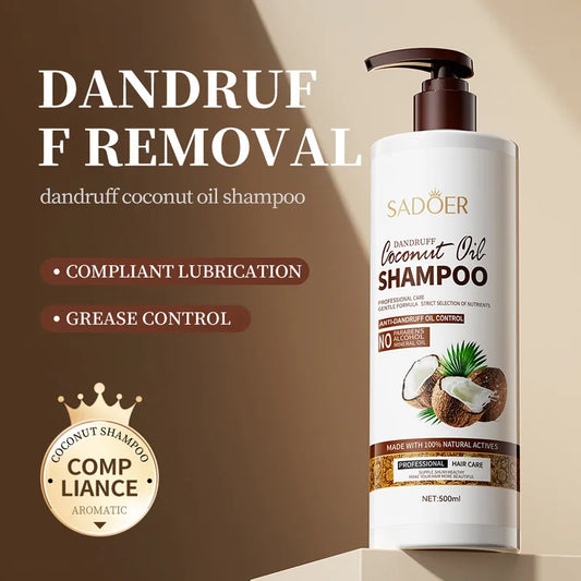 SADOER Shampoing à la noix de coco 500 ml Nettoyant aux acides aminés pour cuir chevelu gras, lavage capillaire rafraîchissant et hydratant, formule sans sulfate et végétalienne