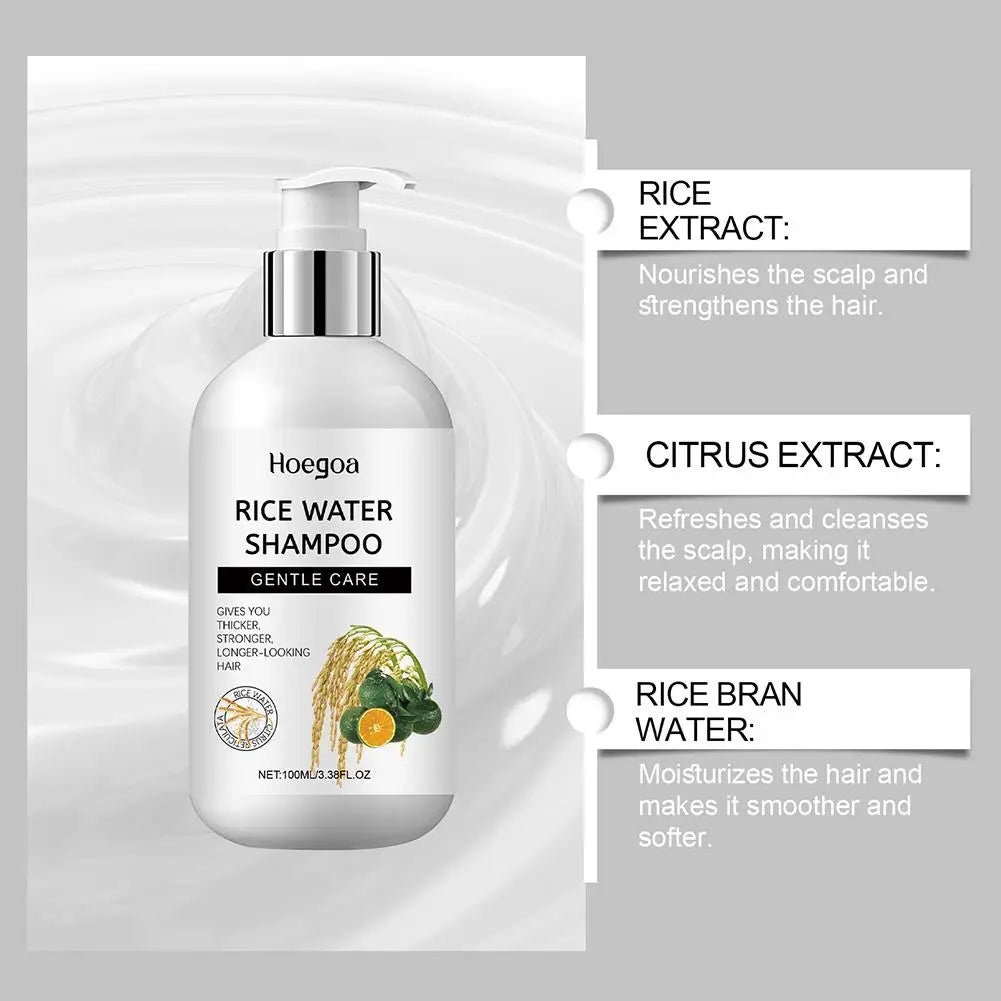 Shampoing au riz 100 ml-soin de nettoyage et de massage du cuir chevelu, hydratant pour cheveux doux, traitement capillaire nourrissant