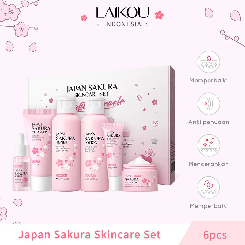 LAIKOU Sakura ensembles de soins de la peau nettoyant pour le visage crèmes pour les yeux crème pour le visage sérum Lotion Toner éclaircissant hydratant Kit de soins du visage