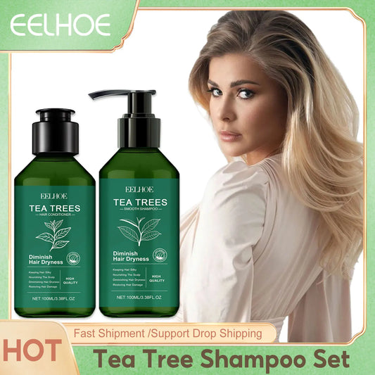 Ensemble de shampoing et après-shampooing, nettoyage en profondeur, hydratant, nourrissant, réparation, contrôle de l'huile sèche endommagée, soins capillaires pour arbre à thé